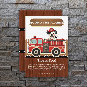 Sla alarm! Modern Firetruck Baby shower Bedankkaart