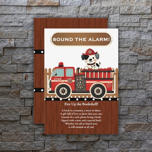 Sla alarm! Modern Firetruck Baby shower Informatiekaartje
