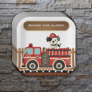 Sla alarm! Modern Firetruck Baby shower Papieren Bordje