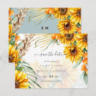 Sla data's op Zonnebloemen Pampagras Salie Bruilof Briefkaart