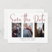 Sla datum 3 Foto Roos Gold Modern Script op Aankondigingskaart (Voorkant / Achterkant)