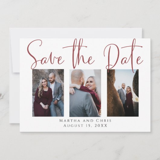 Sla datum 3 Foto Roos Gold Modern Script op Save The Date (Voorkant)