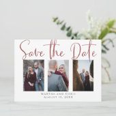 Sla datum 3 Foto Roos Gold Modern Script op Save The Date (Staand voorkant)
