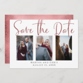 Sla datum 3 Foto Roos Gold Modern Script op Save The Date (Voorkant / Achterkant)