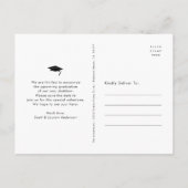 Sla datum afstuderen foto zwarte witte typografie uitnodiging briefkaart (Achterkant)