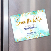 Sla datum Bat Mitzvah Goud Turquoise Waterverf op