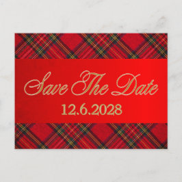 Sla datum op Gouden geruite rode lint zakelijke fe Feestdagenkaart