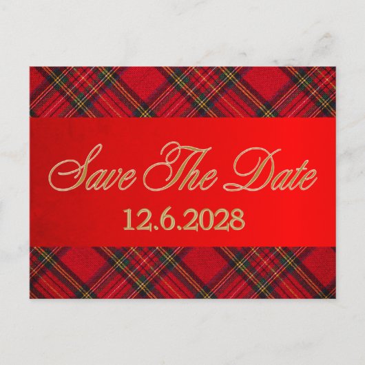 Sla datum op Gouden geruite rode lint zakelijke fe Feestdagenkaart (Voorkant)