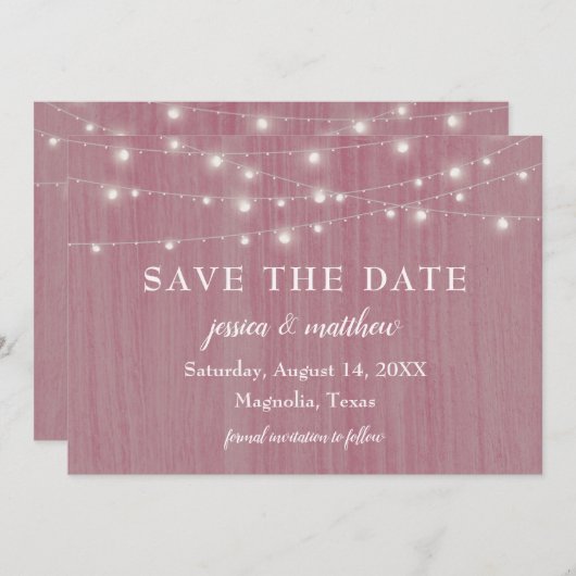 Sla datum op Rustieke boerderij Twinkelende lichte Save The Date (Voorkant / Achterkant)