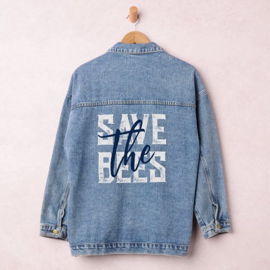 Sla de bijen Elegant Wit Blauw Script Typografie Denim Jacket (Hangar)