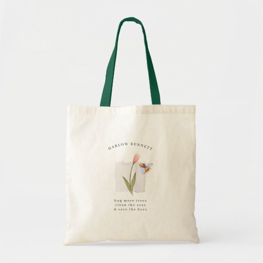 Sla de bijen op | Waterverf Floral Monogram Tote Bag (Voorkant)