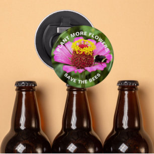 Sla de bijen roze zinnievloer op button flesopener