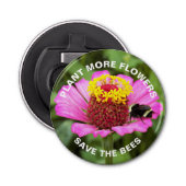 Sla de bijen roze zinnievloer op button flesopener (Voorkant)