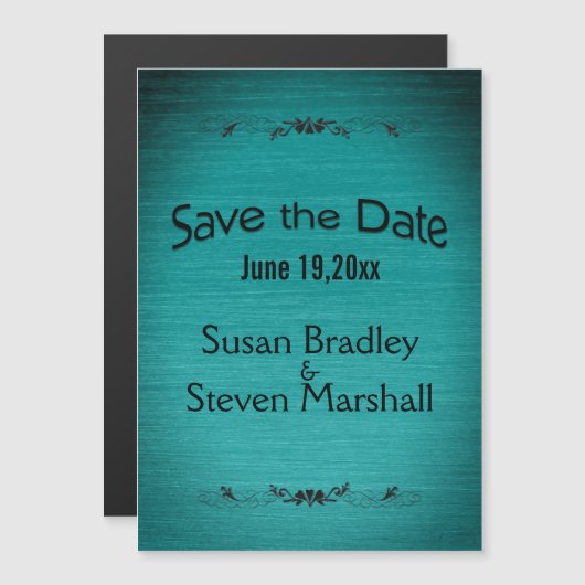 Sla de Blauwgroen zwarte datum op Magnetische Uitnodiging (Voorkant / Achterkant)