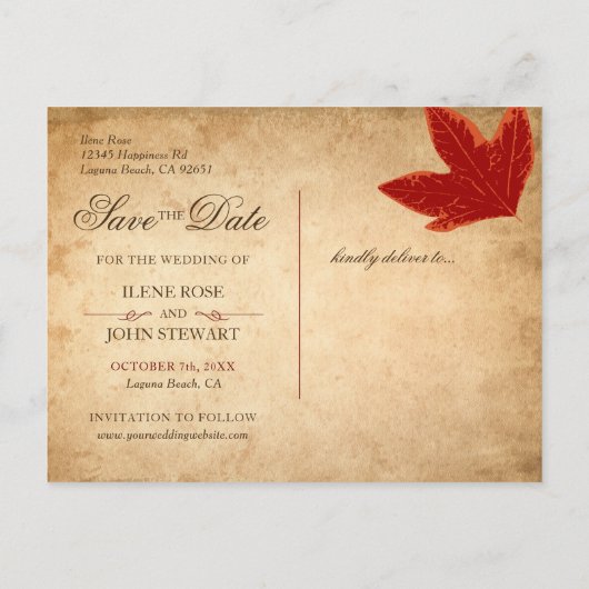 Sla de Briefkaarten Datum op | Rustieke herfstbrui (Achterkant)