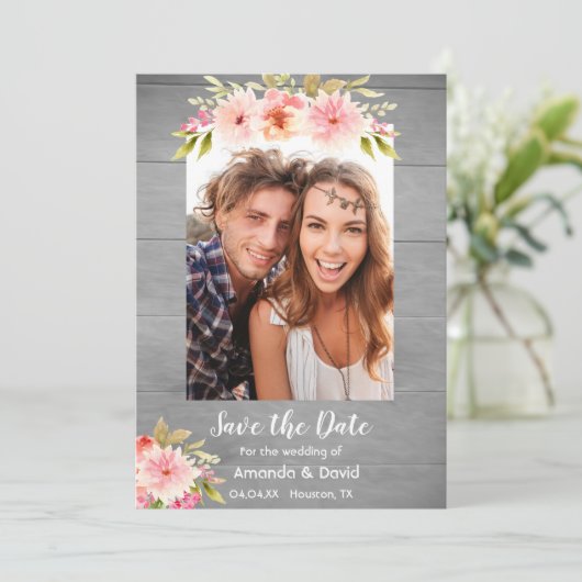 Sla de dahlia-bloemen van de dahlia-datumkaart op save the date (Staand voorkant)