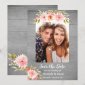 Sla de dahlia-bloemen van de dahlia-datumkaart op save the date (Voorkant / Achterkant)