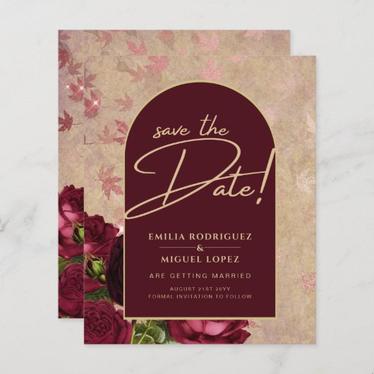 Sla de data op Burgundyrozen Rood Vintage bloemmot (Voorkant / Achterkant)