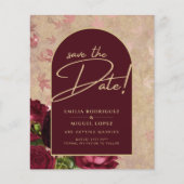 Sla de data op Burgundyrozen Rood Vintage bloemmot (Voorkant)