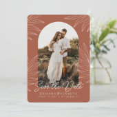 Sla de Date Boho Arch Foto op botanisch Kaart (Staand voorkant)