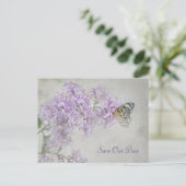 Sla de Date-Butterfly op lilacs op Aankondigingskaart (Staand voorkant)