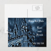 Sla de Date fantasy blauwe kasteel postkaart op Aankondigingskaart (Voorkant / Achterkant)