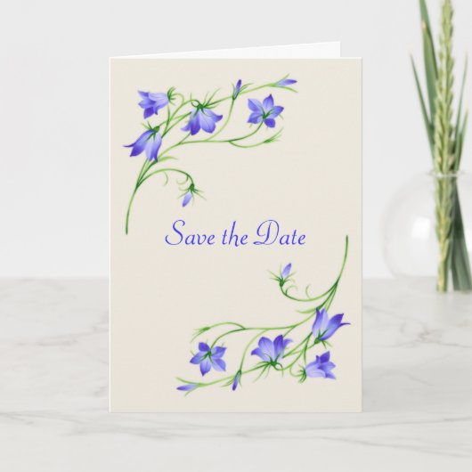 Sla de Date Kaart op met blauwe belbloemen (Voorkant)