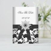 Sla de Date Party Black White Flower Diamond op Save The Date (Staand voorkant)