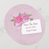 Sla de date-Pink Peony op Save The Date (Voorkant / Achterkant)