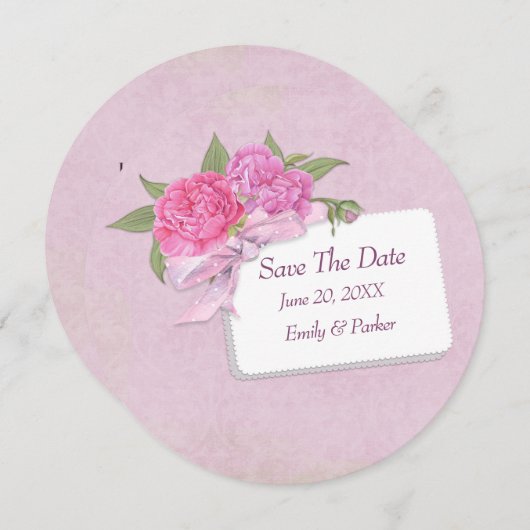 Sla de date-Pink Peony op Save The Date (Voorkant / Achterkant)
