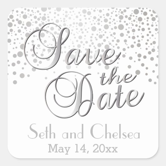 Sla de Date Silver-Stippen op | personaliseren Vierkante Sticker (Voorkant)