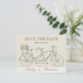 Sla de Date  Tandem Bicycle op Aankondigingskaart (Staand voorkant)