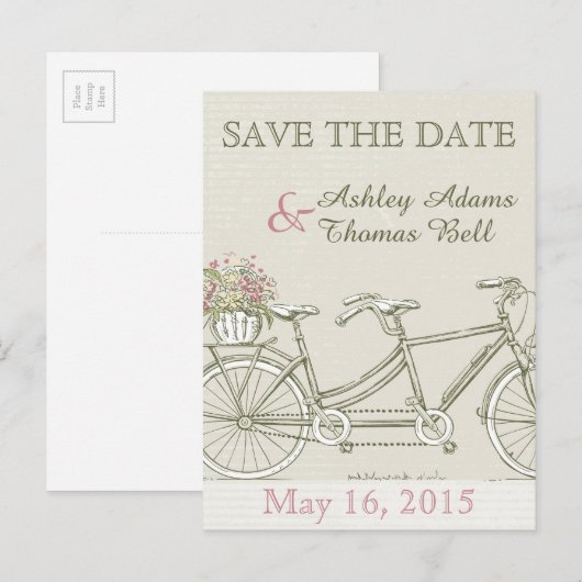 Sla de Date Tandem Bicycle op Aankondigingskaart (Voorkant / Achterkant)