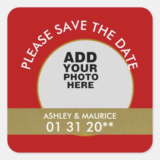 sla de date trouwfoto op vierkante sticker (Voorkant)