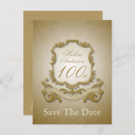 Sla de datum 100e verjaardag Gepersonaliseerd Brie Aankondigingskaart (Voorkant / Achterkant)