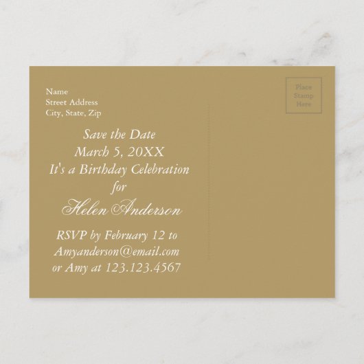 Sla de datum 100e verjaardag Gepersonaliseerd Brie Aankondigingskaart (Achterkant)