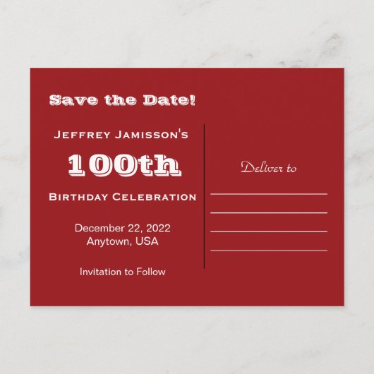 Sla de datum 100ste verjaardag Briefkaart (Achterkant)