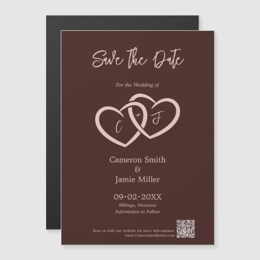 Sla de datum 2 harten verweven met Initialen Magnetische Uitnodiging (Voorkant / Achterkant)