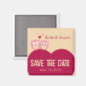 Sla de Datum 2 Uilen op een Hart Magneet (Voorkant / Achterkant)