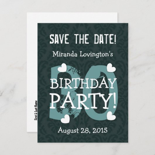 Sla de datum 30ste verjaardagsfeest V30B BLAUWGROE Aankondigingskaart (Voorkant / Achterkant)