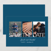 Sla de datum 3-foto Blue Wedding Verloving Save The Date (Voorkant / Achterkant)