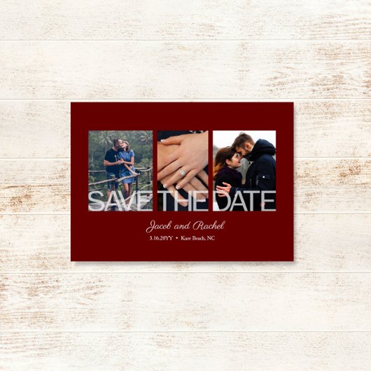 Sla de datum 3-foto collage rode bordeaux magneet