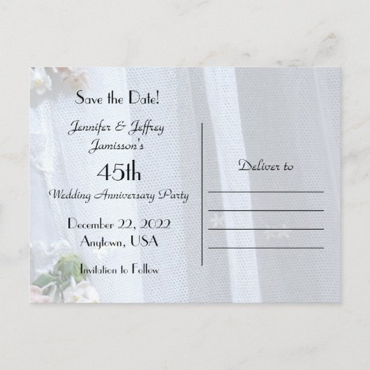 Sla de datum 45e Jubileum Party Aankondiging op Briefkaart (Achterkant)