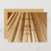 Sla de datum 50e Jubileum Floral Gold Fabric op Aankondigingskaart (Voorkant / Achterkant)
