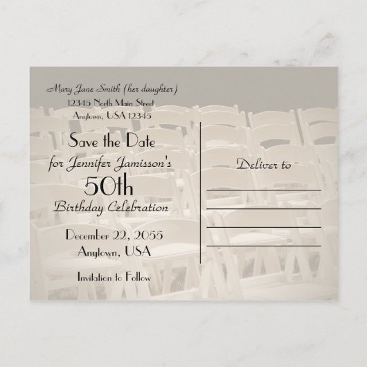 Sla de datum 50ste verjaardagsfeestje op aankondigingskaart (Achterkant)