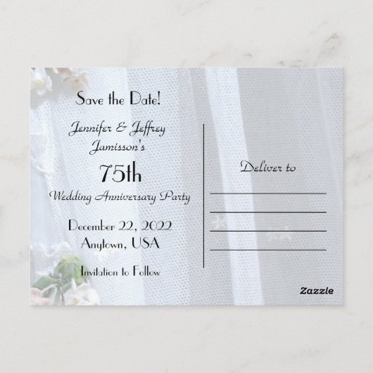 Sla de datum 75e Jubileum Party Aankondiging op Briefkaart (Achterkant)