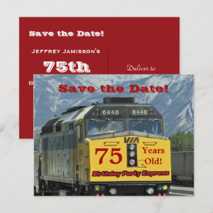Sla de datum 75e verjaardag Party Briefkaart Train