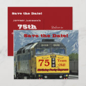 Sla de datum 75e verjaardag Party Briefkaart Train (Voorkant / Achterkant)