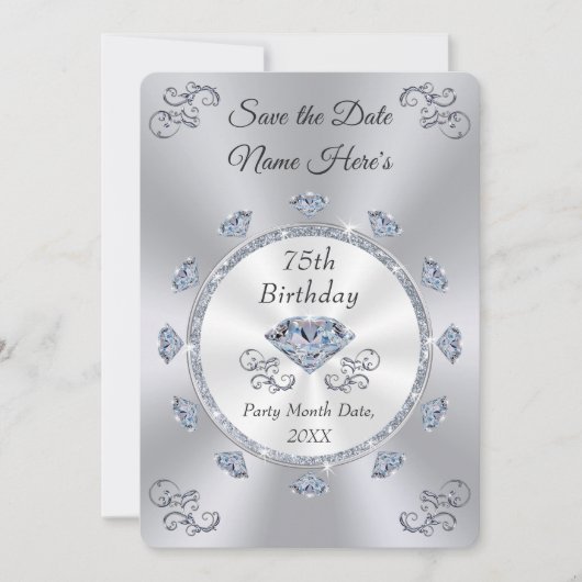 Sla de datum 75e verjaardagsfeestje op, Diamond Ju Kaart (Voorkant)