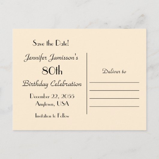 Sla de datum 80ste verjaardag Briefkaart (Achterkant)